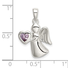 Sophia Jewelers 925 Sterling Silver Angel Pendant with Purple CZ Heart