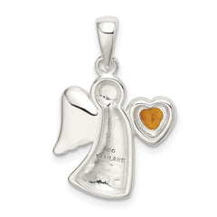 Sterling Silver Angel Pendant with Yellow Heart CZ Birthstone
