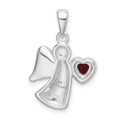 Sterling Silver 925 Angel Pendant with Red CZ Heart, Polished Finish