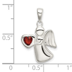 Sterling Silver Angel Pendant with Dark Red CZ Heart