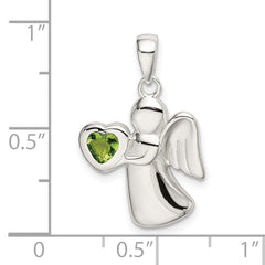 Sterling Silver 925 Angel Pendant with Light Green Heart CZ
