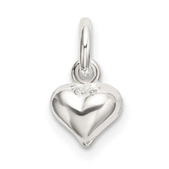 Sterling Silver 925 Polished Heart Charm with 3D Hollow Design