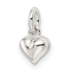 Sterling Silver 925 Polished Heart Charm with 3D Hollow Design