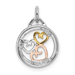 Sterling Silver 925 Three-Tone Heart Pendant with Polished Elegance