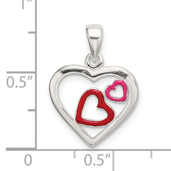Sophia Jewelers Sterling Silver and Enamel Hearts Pendant in Pink and Red