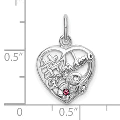 Sterling Silver #1 Grandma Pendant with Pink & White CZ, Rhodium-Plated Elegance