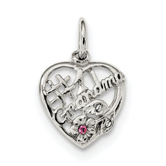 Sterling Silver Rhodium-plated Pink & White CZ #1 Grandma Pendant