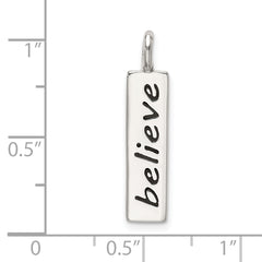 Sterling Silver 925 BELIEVE Pendant with Black Enamel Accent