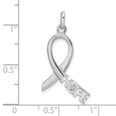 Sterling Silver Pink CZ Awareness Ribbon Pendant with Rhodium Finish