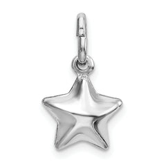 Sterling Silver 925 Puffed Star Charm Polished Rhodium-Plated Handmade