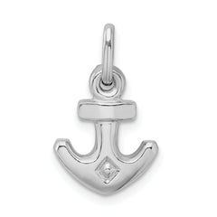 Sterling Silver 3D Anchor Charm with Polished Rhodium Finish
