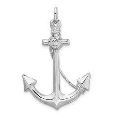 Men's 925 Sterling Silver Anchor Pendant with Rope, Polished 3D Design