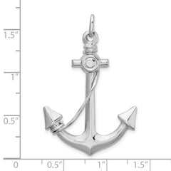Men's 925 Sterling Silver Anchor Pendant with Rope, Polished 3D Design