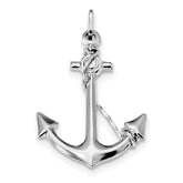 Sterling Silver Rhodium Plated Polished Anchor w/ Rope Charm
