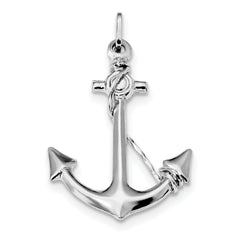 Sterling Silver Rhodium Plated Polished Anchor w/ Rope Charm
