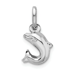 Sterling Silver 925 Jumping Dolphin Pendant with Rhodium Polish