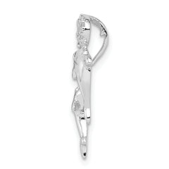 Sterling Silver Rhodium-Plated Dolphin Pendant with Polished Crystal Accents