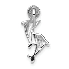 Sterling Silver Rhodium-Plated Dolphin Pendant with Polished Crystal Accents