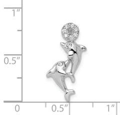 Sterling Silver Rhodium-Plated Dolphin Pendant with Polished Crystal Accents