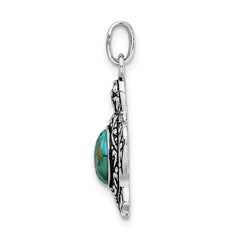 Sterling Silver Turquoise Turtle Pendant with Rhodium Antiqued Finish
