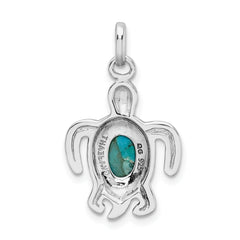 Sterling Silver Turquoise Turtle Pendant with Rhodium Antiqued Finish
