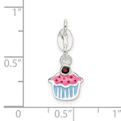Sophia Jewelers Sterling Silver Cupcake Charm with Garnet and Enamel Finish