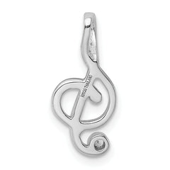 Sterling Silver CZ Treble Clef Pendant with Rhodium Polish