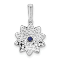 Sterling Silver Sapphire Enamel Flower Pendant Elegant Blue Accent