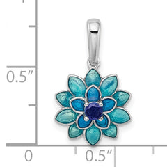 Sterling Silver Sapphire Enamel Flower Pendant Elegant Blue Accent