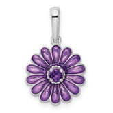 Sterling Silver Rhodium-plated Amethyst and Enamel Pendant