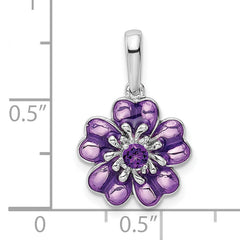 Sterling Silver Amethyst Enamel Pendant with Polished Rhodium Finish