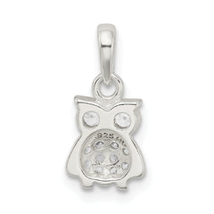 Sterling Silver 925 Owl Pendant with White CZ and Anti-Tarnish Finish
