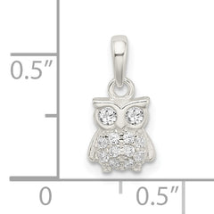 Sterling Silver 925 Owl Pendant with White CZ and Anti-Tarnish Finish