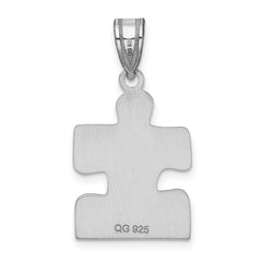 Sterling Silver Autism Puzzle Piece Pendant with Rhodium Plating and Enamel Detailing