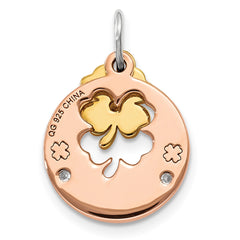 Sterling Silver Rose Tone Swarovski Four Leaf Clover Pendant
