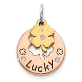 Sterling Silver Rose Tone CZ Four Leaf Clover Pendant