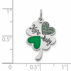 Sterling Silver Clover Pendant with Green Swarovski Zirconia and Enamel