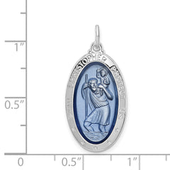 Sterling Silver Rhodium-plated Enamel St. Christopher Medal