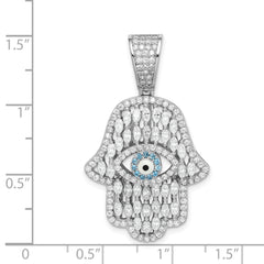 Sterling Silver Rhodium-plated White & Blue CZ Hamsa Eye Pendant