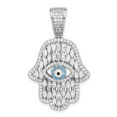 Sterling Silver Rhodium-plated White & Blue CZ Hamsa Eye Pendant