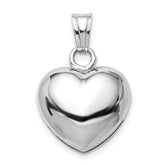 Sterling Silver Rhodium-plated Polished Bell inside Puffed Heart Pendant