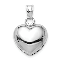 Sterling Silver Rhodium-plated Polished Bell inside Puffed Heart Pendant
