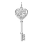 Sterling Silver Rhod-plated CZ Love Key Pendant