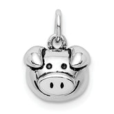 Sterling Silver Rhodium-plated Antiqued Pig Head Pendant