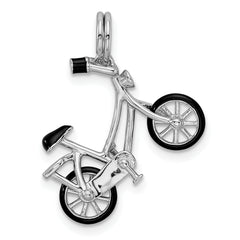 Sterling Silver Rhodium-plated Enameled Moveable Bicycle Pendant