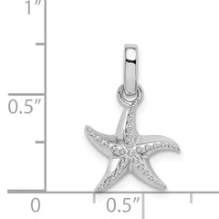 Sterling Silver Rhodium-plated Polished Textured Starfish Pendant