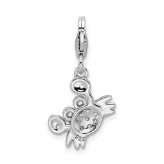 Sterling Silver Rhodium-plated CZ Crab w/Lobster Clasp Charm