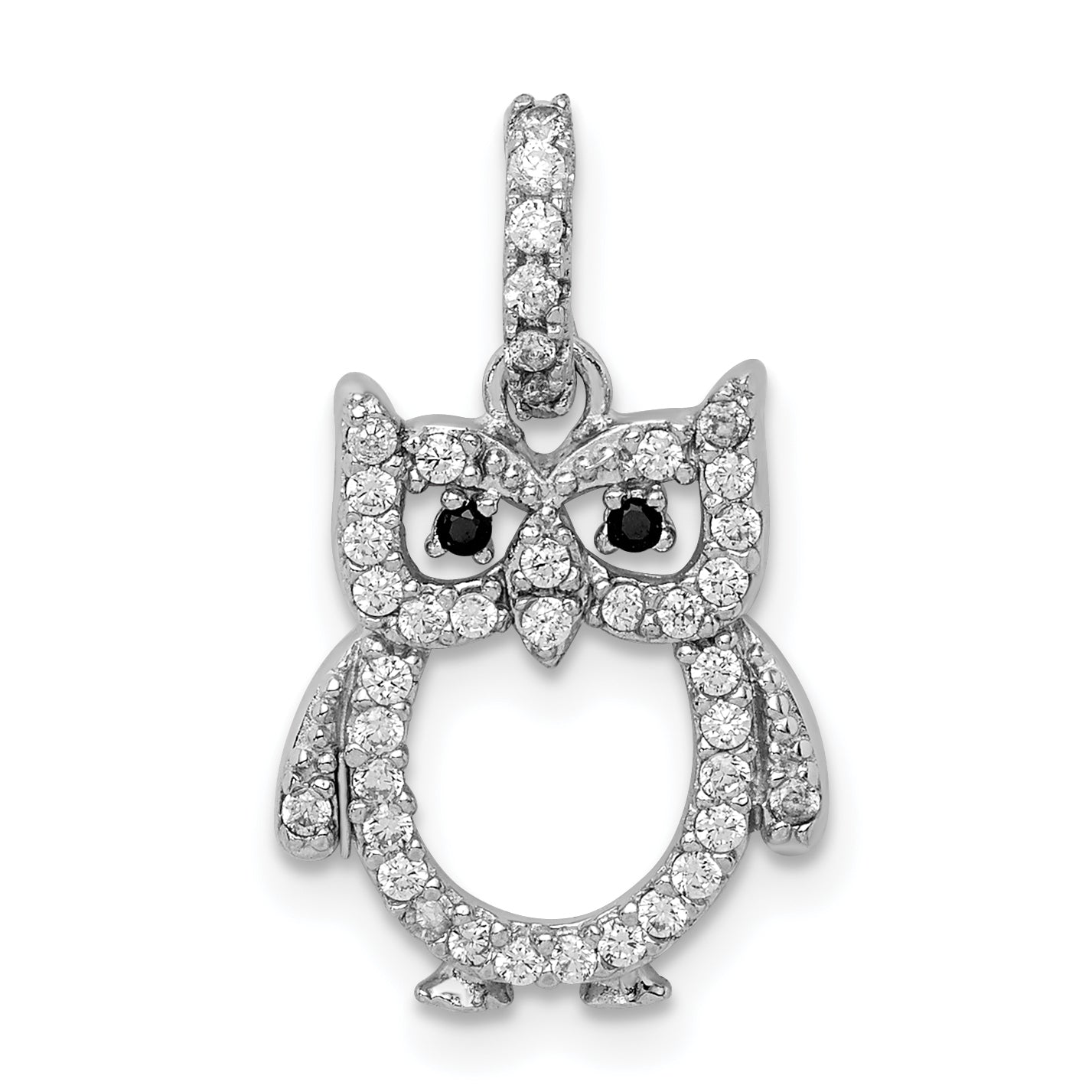 Sterling Silver Rhodium-plated CZ Owl Pendant