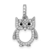 Sterling Silver Rhodium-plated CZ Owl Pendant