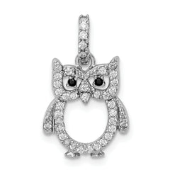 Sterling Silver Rhodium-plated CZ Owl Pendant